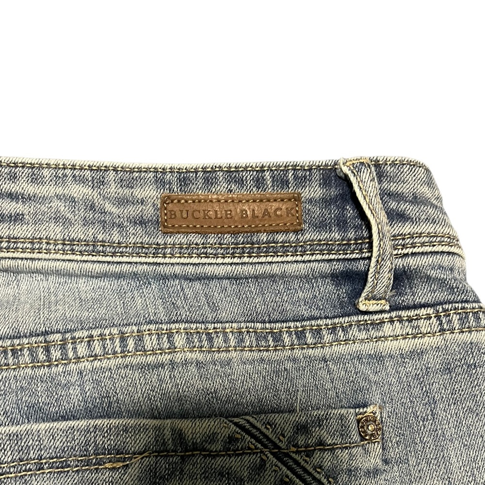 MENS BUCKLE BLACK DENIM SHORTS - Picture 5 of 5